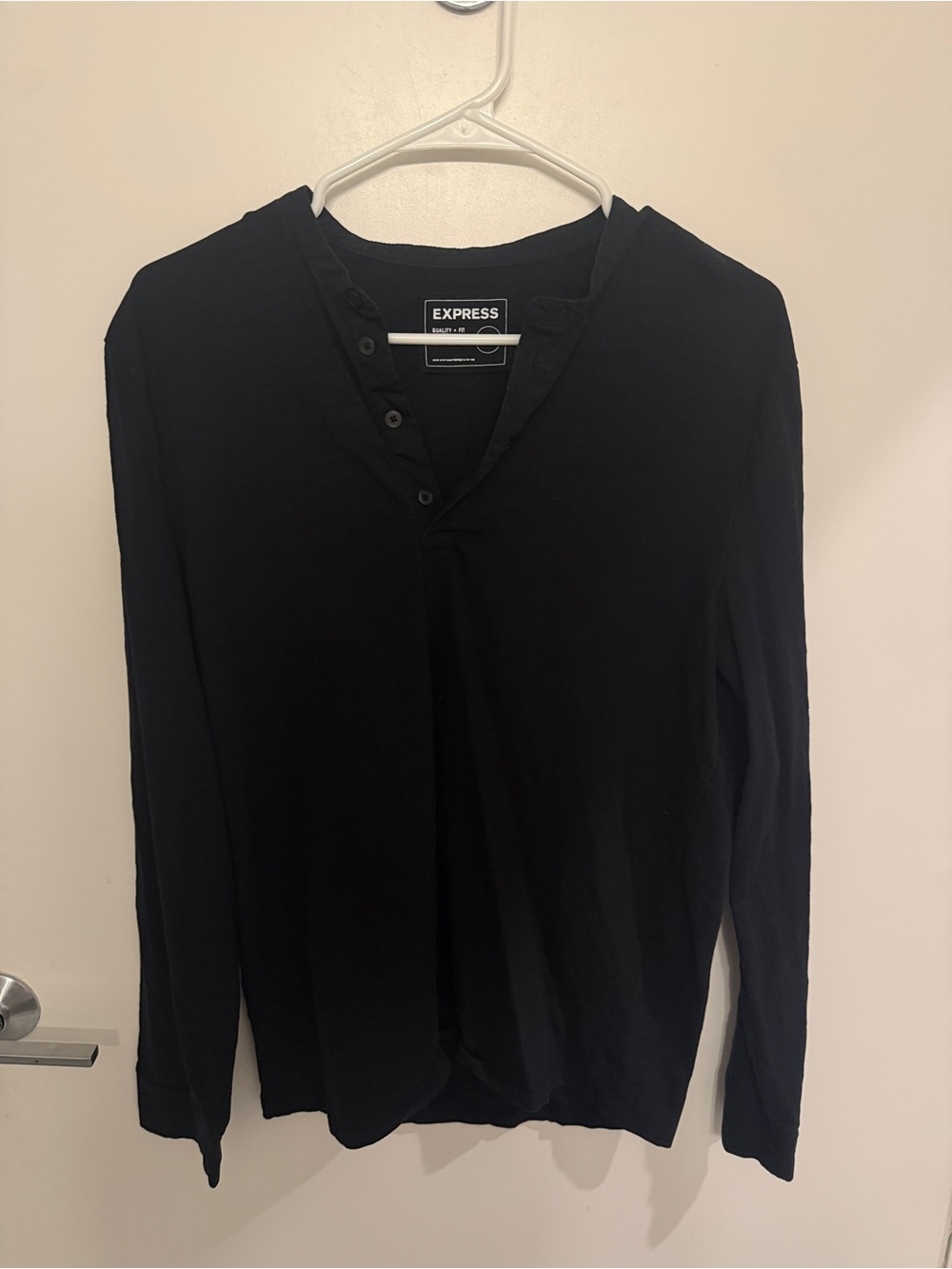 Express Black Long-Sleeve Button Henley